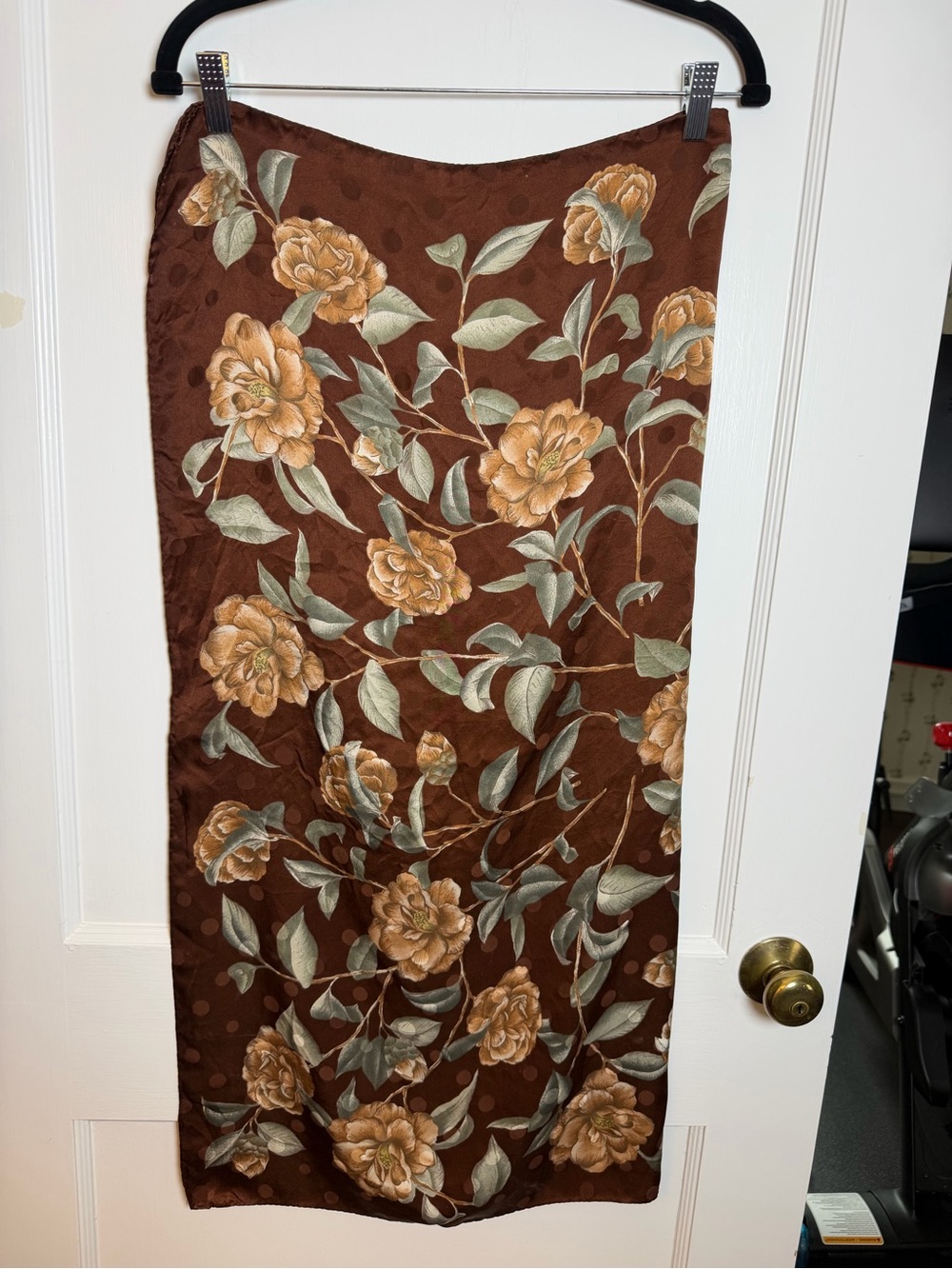 Basile 100% Silk Floral Brown Beige Green Rectangle Scarf Women's Logo